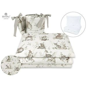 Set lenjerie patut cu 6 piese MimiNu cu pilota si perna din bumbac 120x60 cm Design Calm Forest Beige imagine