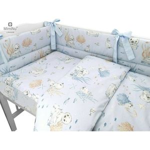 Set lenjerie patut cu 6 piese MimiNu cu pilota si perna din bumbac 120x60 cm Design Seal Blue imagine