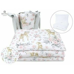 Set lenjerie patut MimiNu 6 piese bumbac cu pilota perna aparatori laterale 120x60 cm Sweet Deer Pink imagine