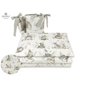 Lenjerie patut 4 piese bumbac MimiNu cu doua protectii laterale pentru patut 120x60 cm Design Calm Forest Beige imagine