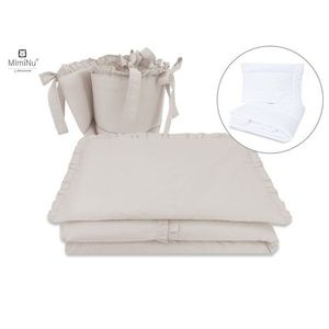 Set lenjerie patut cu 6 piese MimiNu cu volanase pilota si perna cu doua aparatori laterale bumbac 120x60 cm Colectia Royal Beige imagine