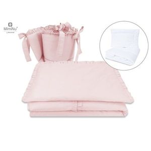 Set lenjerie patut cu 6 piese MimiNu cu volanase pilota si perna cu doua aparatori laterale bumbac 120x60 cm Colectia Roya Powder Pink imagine