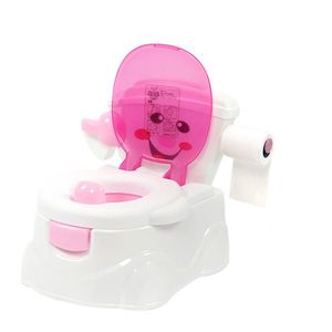 Olita educationala 3 in 1 cu Suport pentru hartia igienica si Buton de tras apa Little Mom 42 x 36 cm Smiley Potty Pink imagine