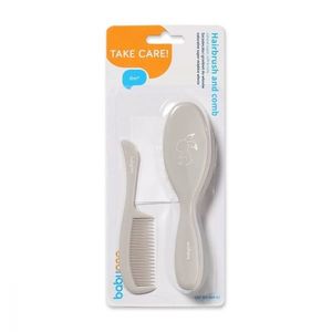 Set perie din par natural super moale si pieptene Bunny Grey imagine