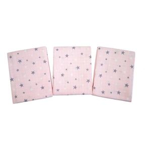 Set 3 scutece muselina din bumbac organic 100 Nichiduta 90x90cm Pink stars imagine