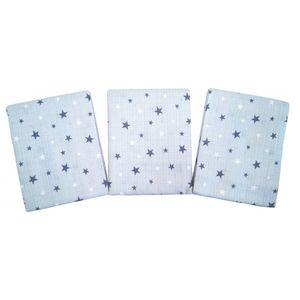 Set 3 scutece muselina din bumbac organic 100 Nichiduta 90x90cm Blue Stars imagine