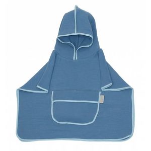 Prosop 60x65 cm din bumbac muselina cu gluga si buzunar pentru bebelusi si copii Amy Poncho blue imagine