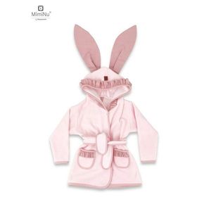 Halat de baie MimiNu cu urechi din bumbac si thermo fleece 6-24 luni Royal Powder Pink imagine