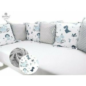 Aparatoare cu 6 pernute modulare cu fermoar pentru patut 120X60 cm Minky Dino Granat MimiNu imagine