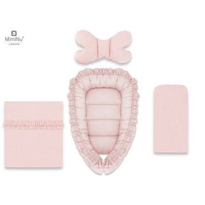 Set 4 in 1 Cosulet bebelus MimiNu Baby Cocoon 90x50 cm cu volanase Colectia Royal Powder Pink imagine