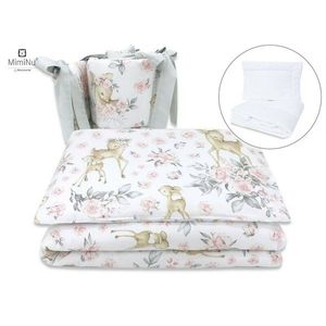 Set lenjerie patut 5 piese MimiNu cu pilota si perna din bumbac pentru patut 120x60 cm Sweet deer pink imagine