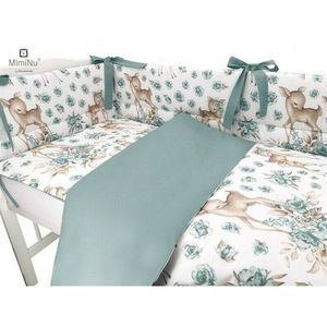 Set lenjerie patut 5 piese MimiNu cu pilota si perna din bumbac pentru patut 120x60 cm Sweet deer mint imagine