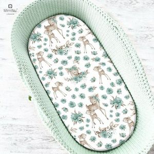 Cearceaf cu elastic MimiNu pentru landou 80x35 cm din bumbac Sweet Deer Mint imagine