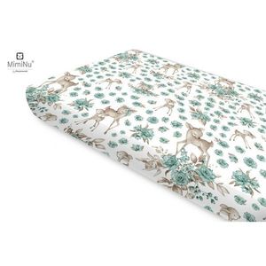 Cearceaf cu elastic MimiNu din bumbac 160x80 cm Sweet Deer Mint imagine