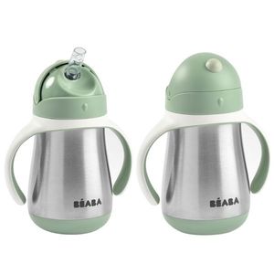 Cana cu pai din inox Beaba 250 ml Sage Green imagine