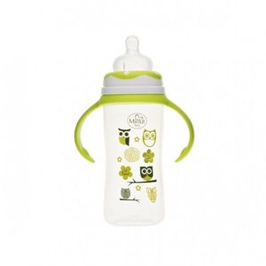 Biberon gat larg cu manere 270 ml cu tetina silicon 3+ Minut Baby verde imagine