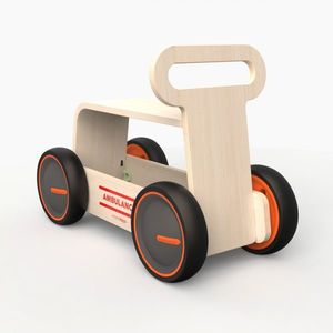 Jucarie din lemn 3 in 1 Ambulanta DriveMe Wood masinuta ride-on, premergator si carucior de jucarii MamaToyz imagine