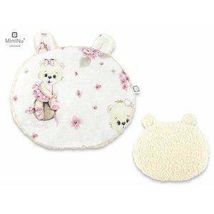 Perna ergonomica Ursulet MimiNu cu doua fete si cu doua urechi 33x27 cm Ecru Pink Ballerina imagine