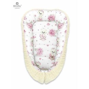 Cosulet bebelus MimiNu pentru dormit Baby Cocoon 75x55 cm cu doua fete Ecru Pink Ballerina imagine