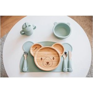 Covoras din silicon pentru diversificare FreeON fara BPA dimensiune 35 x 22 cm Bear Mint imagine