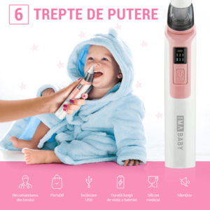 Aspirator nazal electric Ima Baby pentru bebelusi si copii silentios cu 2 capete de silicon roz imagine