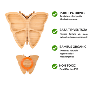 Farfurie fluturas din bambus organic cu baza tip ventuza Oaki roz imagine