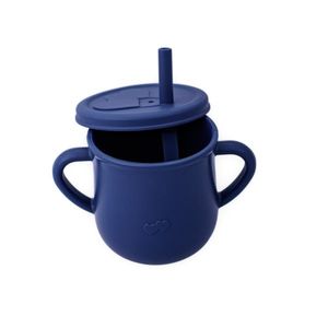 Cana din silicon cu manere si pai pentru copii 200 ml bleumarin imagine