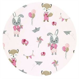 Paturica de infasat Qmini multifunctionala 75x75 cm din bumbac Fox and Rabbit Pink imagine