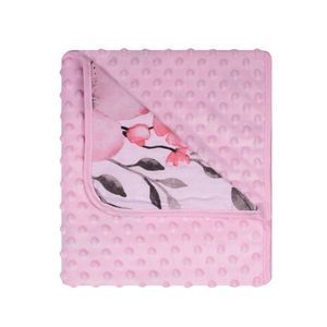 Paturica cu doua fete Minky si bumbac 80x90 cm Pink Flowers imagine