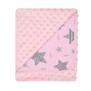 Paturica cu doua fete Minky si bumbac 80x90 cm Pink Stars imagine