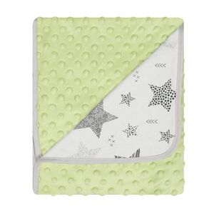 Paturica cu doua fete Minky si bumbac 80x90 cm Green Stars imagine