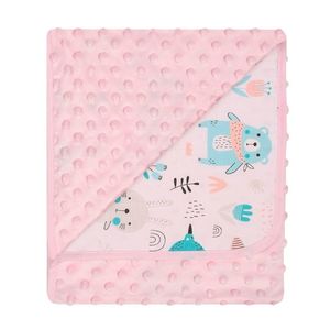 Paturica cu doua fete Minky si bumbac 80x90 cm Pink Bear imagine