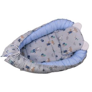 Baby Nest 3 in 1 din bumbac cu salteluta si pernuta inclusa Rabbit with Blue Baloons imagine