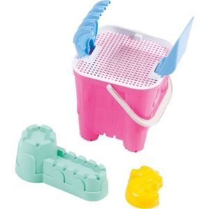 Set 6 ustensile de joaca pentru nisip Beach Castle cu galetusa si accesorii Pink imagine