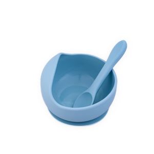 Set castron, farfurie cu ventuza, lingurita si capac bleu imagine