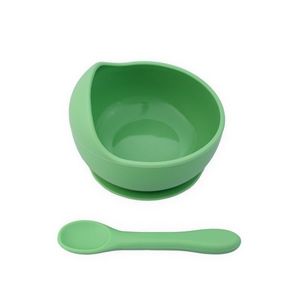 Set castron, farfurie cu ventuza, lingurita si capac verde pal imagine