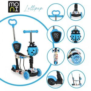 Trotineta evolutiva Moni cu maner parental si sezut Scooter 3 in 1 Lollipop Blue imagine