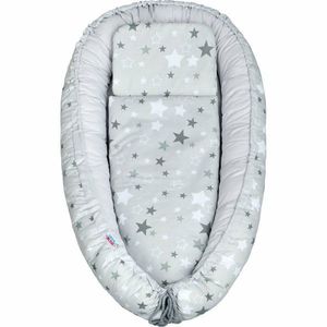 Set 3 piese New Baby Baby Nest cu paturica si pernuta WhiteGrey stars imagine