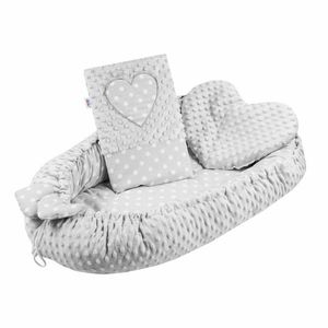 Set New Baby 3 piese Luxury Baby Nest cu doua fete cu paturica si pernuta in forma de inima Minky Heart Grey imagine