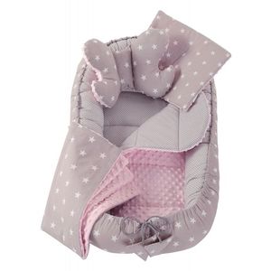 Set 5 in 1 Babynest Nichiduta Minky White stars on gray + light pink imagine