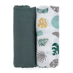 Set 2 scutece PetiteMars din muselina de bambus Misty Green Leaves hipoalergenice 120 x 120 cm multicolor imagine