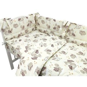 Lenjerie patut 3 piese Qmini cu protectie laterala din bumbac 140x70 cm Dragons Beige imagine