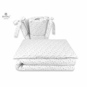 Set lenjerie patut 5 piese MimiNu cu pilota si perna din bumbac pentru patut 120x60 cm Mini Gray Stars imagine