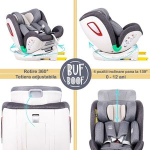 Scaun auto Platinum Deluxe i-Size Buf Boof cu isofix rotativ 360 grade Top Tether Sips 40-150 cm 0-36 kg Grey imagine