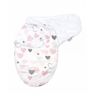 Sistem de infasare Amy Baby swaddle Inimioare bumbac 72x60 cm alb imagine