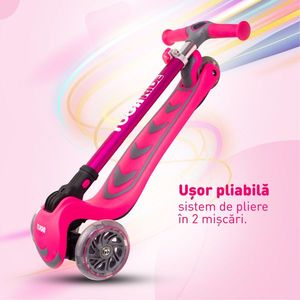 Trotineta copii 4Glow cu lumini LED pliabila reglabila Roz 3 - 8 ani imagine