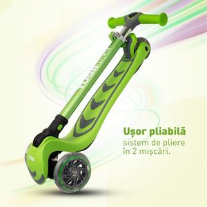 Trotineta copii 4Glow cu lumini LED pliabila reglabila Verde 3 - 8 ani imagine