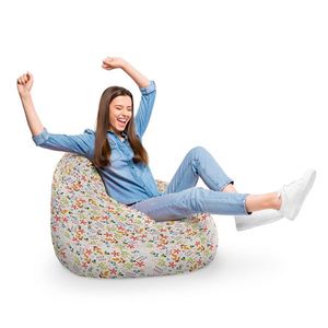 Fotoliu Puf Bean Bag tip Para XL alb cu flori multicolore imagine