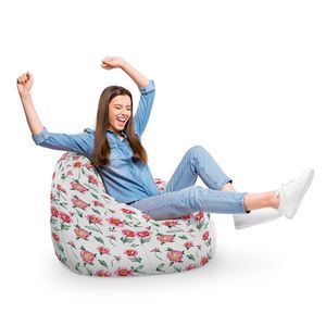 Fotoliu Puf Bean Bag tip Para XL alb cu flori rosii imagine