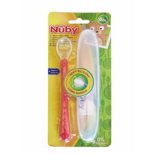 Lingura din silicon Nuby pentru bebelusi 13 cm 6 luni + albastru imagine